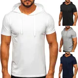  T-Shirt Tee Kurzarm Sport Slim Fit Unifarben Classic Basic Herren BOLF Kapuze – Bild 2
