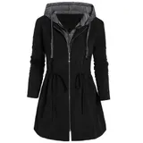 Damen Jacke Outdoor Übergang Kurzmantel Trenchcote Freizeit Hoodie Parka Herbst – Bild 1