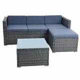 Rattan Lounge Sitzgruppe Gartenmöbel Set Sofa Couch 3-Sitzer Rattanmöbel Grau – Bild 10