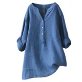 Damen Leinenhemd V Ausschnitt Bluse Leicht Bequem Sommer Freizeit Shirt Tops – Bild 21
