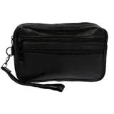 XL echt Leder Doppelkammer Handgelenktasche Herrentasche Tasche Schwarz – Bild 1