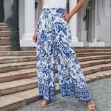 Damen Hosenrock Blumen Weites Bein Palazzohose Sommerhose Lange Hose Haremshose  – Bild 13