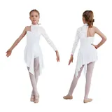 DE Mädchen Tanzkleid Langarm Ballett Tanzrock Ein Schulter Spitze Ballettkleid – Bild 1