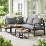 Outsunny 5-tlg. Gartenmöbel-Set Gartengarnitur mit Ecksofa Doppelsofa Couchtisch – Bild 2