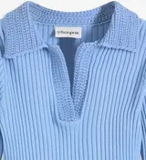 Damen Pullover hell blau schmückender Polo Kragen gestrickt Gr 36 - 58 neu 45862 – Bild 6