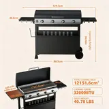 32000BTU Gasgrill Grillwagen BBQ Grill Edelstahl Grillstation 4 Brenner 2510 cm² – Bild 6