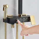Edelstahl Duscharmatur Duschsystem Regendusche Duschset Handbrause Schwarz+Gold – Bild 8