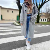 Damen lange Mode Sweat Jacke Kapuze Kapuzenjacke Übergangsjacke Hoodie Mantel – Bild 6