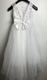 Mädchen Kleid Prinzessin Festliches Kleid Ärmellose Hochzeit, Weiß, 7 Jahre – Bild 3