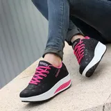Laufschuhe Damen Plateau Schnürer Turnschuhe Dämpfung Keilabsatz Fitnessschuhe – Bild 3