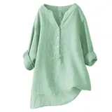Damen Leinenhemd V Ausschnitt Bluse Leicht Bequem Sommer Freizeit Shirt Tops – Bild 17