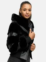 Tazzio Damen Jacke - Übergangsjacke mit Kapuze, Bomber-Style, Fell-Streifen-Look – Bild 6