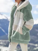 Damen Plüsch Warme Winterjacke Teddyfell Kapuzen Mantel Winter Fleecejacken – Bild 4