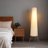 LED Stehlampe Wohnzimmer Dimmbar Holz mit Dreibein Stehleuchte mit Fußschalter – Bild 8
