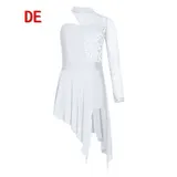 DE Mädchen Tanzkleid Langarm Ballett Tanzrock Ein Schulter Spitze Ballettkleid – Bild 9