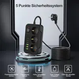 Steckdosenleiste 3-Fach 6 USB Mehrfachsteckdose mit Flachstecker und Schalter 2m – Bild 2