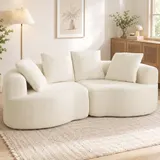 Sofa 3 Sitzer 207 cm Cloud Sofa mit Chenille-Optik, 68 cm Tiefe Sitze, Cremeweiß – Bild 2