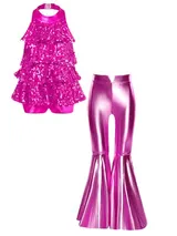 DE Mädchen Tanzkleid Glitzer Pailletten Jazz-Tanzkostüm Oberteil und Schlaghosen – Bild 1