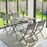Gartenmöbel Set Klappbar Sitzgruppe 5-teilig Tisch mit 4 Stühlen Holzoptik – Bild 10