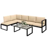 Outsunny Gartenmöbel-Set 5 Personen wetterfest aus Metall, 4-teilig, Khaki – Bild 1