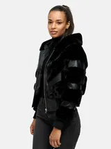 Tazzio Damen Jacke - Übergangsjacke mit Kapuze, Bomber-Style, Fell-Streifen-Look – Bild 5