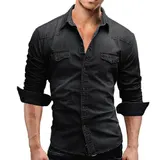 Herren Hemd Jeanshemd Denim Freizeithemd Männerhemd Kentkragen Langarmhemd M-3XL – Bild 6