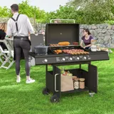 Gasgrill 15,2 KW Grillwagen inkl 5 Edelstahl-Brenner Rolle Seitenkocher Schwarz – Bild 3