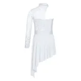 DE Mädchen Tanzkleid Langarm Ballett Tanzrock Ein Schulter Spitze Ballettkleid – Bild 5
