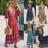 Sommerkleid Damen Kurzarm Kleid A-Linien Blumen Kleider Boho Blumen Strandkleid – Bild 13