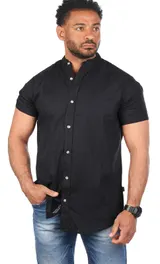Herren Hemd Leinen Baumwoll Mix Carisma Stehkragen kurzarm regular fit 9337 – Bild 2