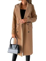 Damen Mantel Trenchcoat Wintermantel Übergangs zweireihig Jacke Parka Lang DE – Bild 5