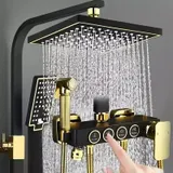 Edelstahl Duscharmatur Duschsystem Regendusche Duschset Handbrause Schwarz+Gold – Bild 1