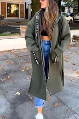Damen lange Mode Sweat Jacke Kapuze Kapuzenjacke Übergangsjacke Hoodie Mantel – Bild 9