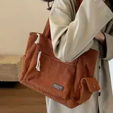 Cord Umhängetasche Damen Retro Handtasche Einfarbig Shopper Tasche Alltag – Bild 1