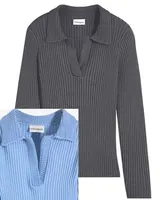 Damen Pullover hell blau schmückender Polo Kragen gestrickt Gr 36 - 58 neu 45862 – Bild 3