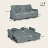 HOMCOM Sofabett, 3-Sitzer-Couch, Schlafsofa mit ausziehbarem Bett, Grau – Bild 4