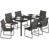 Gartenmöbel Set Sitzgruppe 150 x 80cm Glastisch mit 6 Atmungsaktiven Stühlen – Bild 1