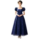 Damen Vintage Regency Kleid Victorian Maxikleid mit Puffärmeln Party Abendkleid – Bild 5