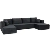 Modulares U-Form Sofa mit Schlaffunktion 2 Chaiselongues Seitentasche Dunkelgrau – Bild 1