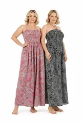 Z-One Damen Curvy Boho Maxikleid Sommer Neckholder Bandeau Kleid 40/42 - 52 – Bild 10