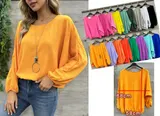Damen Bluse Shirt Oversize loose Langarm Italy Oberteil + Kette 42 44 46 48 #45A – Bild 1