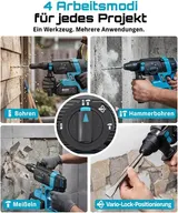 4-in-1 Akku Bohrhammer 2.8J SDS Plus Schlagbohrer Bohrmaschine mit 2*4,0Ah Akku – Bild 4