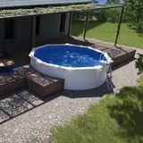 Stahlwandpool Gre GIANT Set rund 460x120cm Pool weiss Folie blau Leiter Skimmer – Bild 2