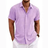 Leinenhemd Herren Kurzarm Hemd Button Freizeithemden Sommer Strand Leinen Shirt – Bild 4