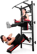 Turnwand Sprossenwand Klimmzugstange Bauchtrainer Dip Bar Sit-Up-Bank bis 150 kg – Bild 2