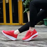 Laufschuhe Damen Plateau Schnürer Turnschuhe Dämpfung Keilabsatz Fitnessschuhe – Bild 8