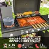 Gasgrill 15,2 KW Grillwagen inkl 5 Edelstahl-Brenner Rolle Seitenkocher Schwarz – Bild 5