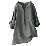 Damen Leinenhemd V Ausschnitt Bluse Leicht Bequem Sommer Freizeit Shirt Tops – Bild 1