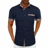 Herren T-Shirt Hemdshirt Kurzarm Blusehemd Hemden Freizeit Shirts Karierts Tops – Bild 15