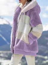 Damen Plüsch Warme Winterjacke Teddyfell Kapuzen Mantel Winter Fleecejacken – Bild 5